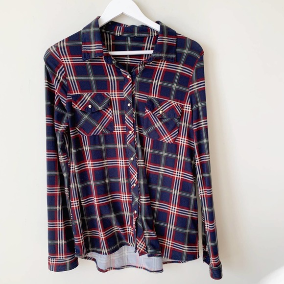 Papermoon Tops - Papermoon Shirt Plaid StitchFix Buttondown Top Blouse Blue Check Stretch  L